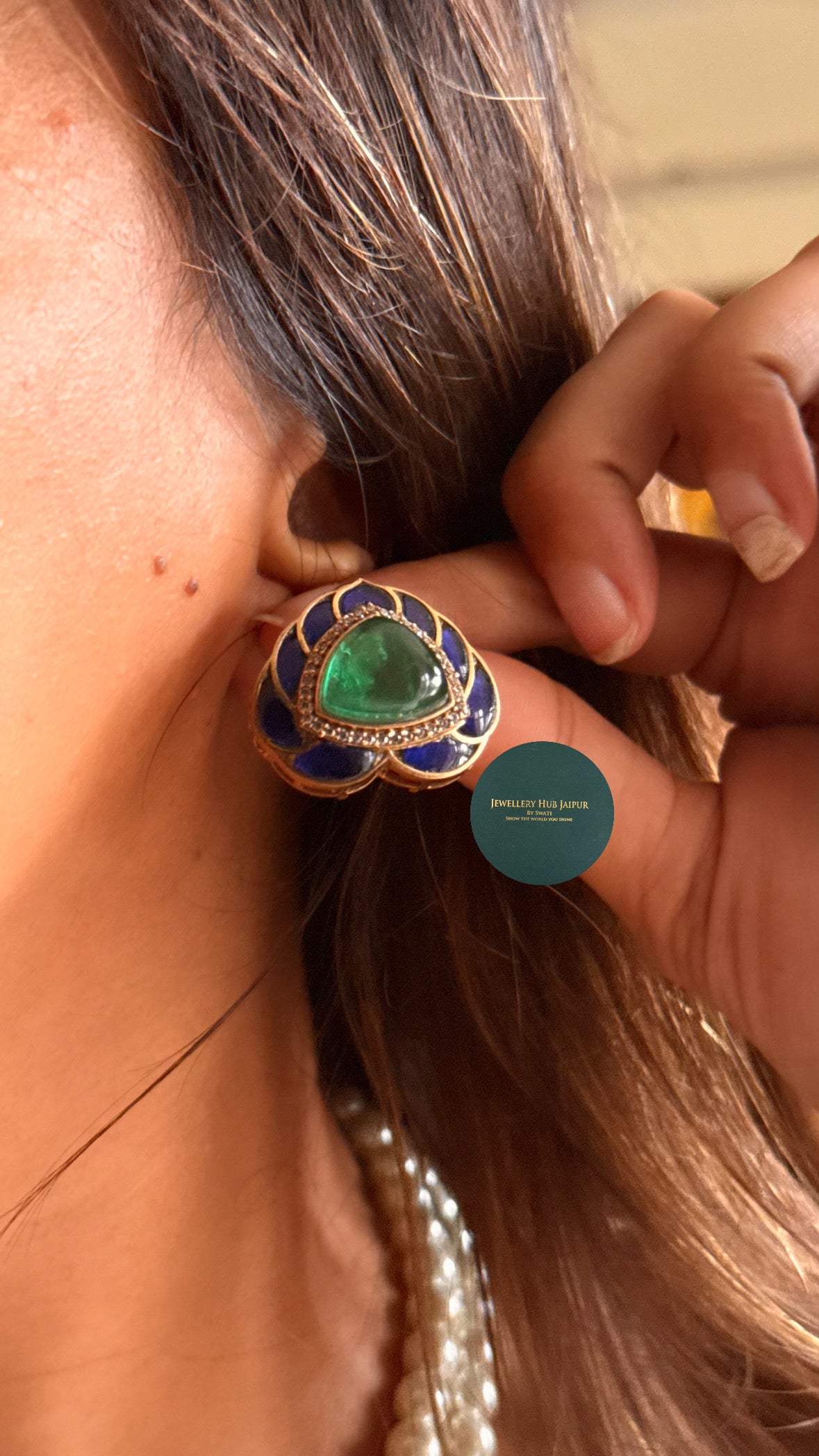 Sapphire katdana & emerald doublet pearl pendant set