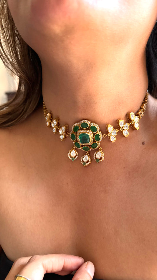 Emerald Polki Choker Necklace