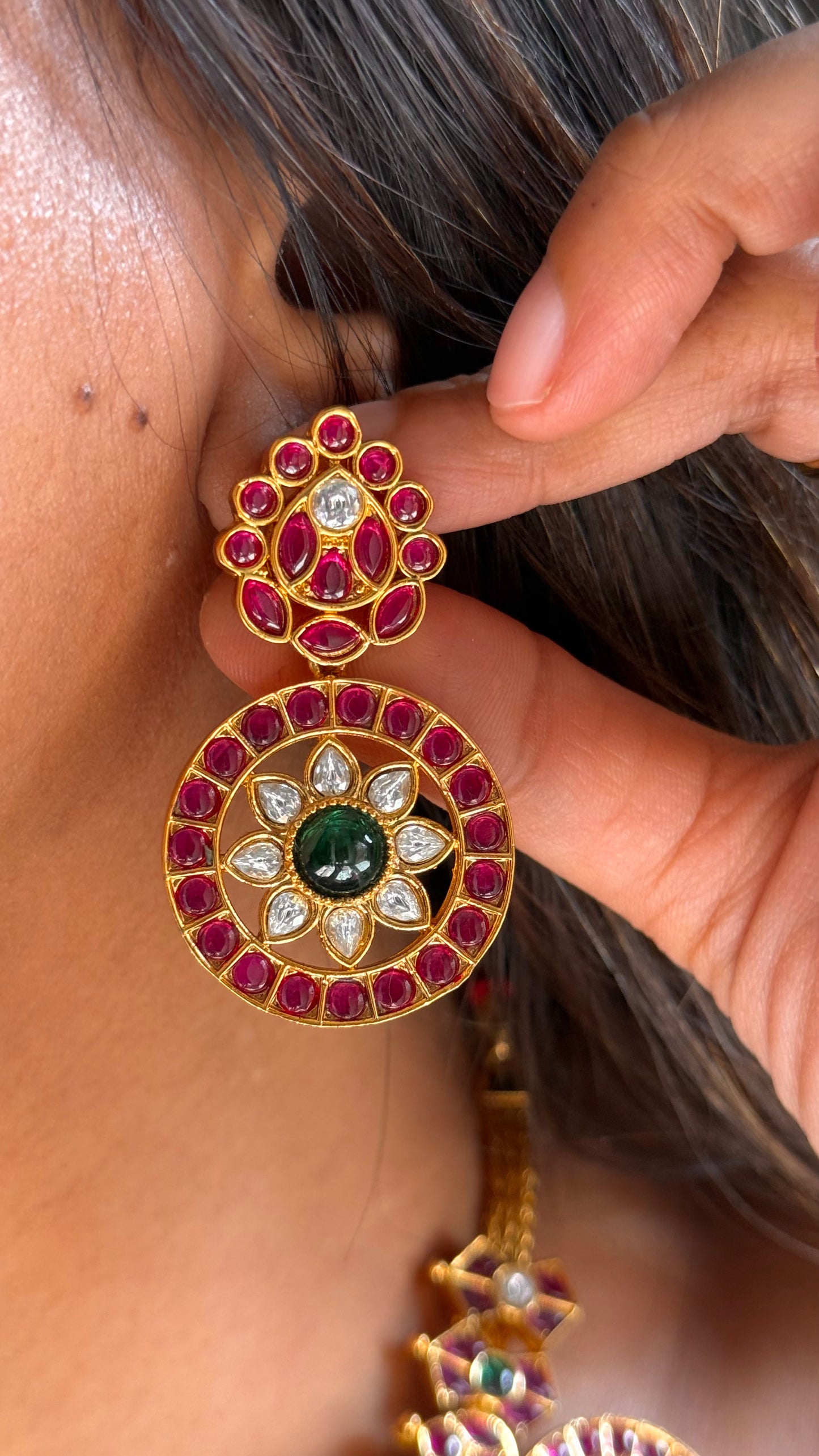 Rani pink Kemp polki necklace