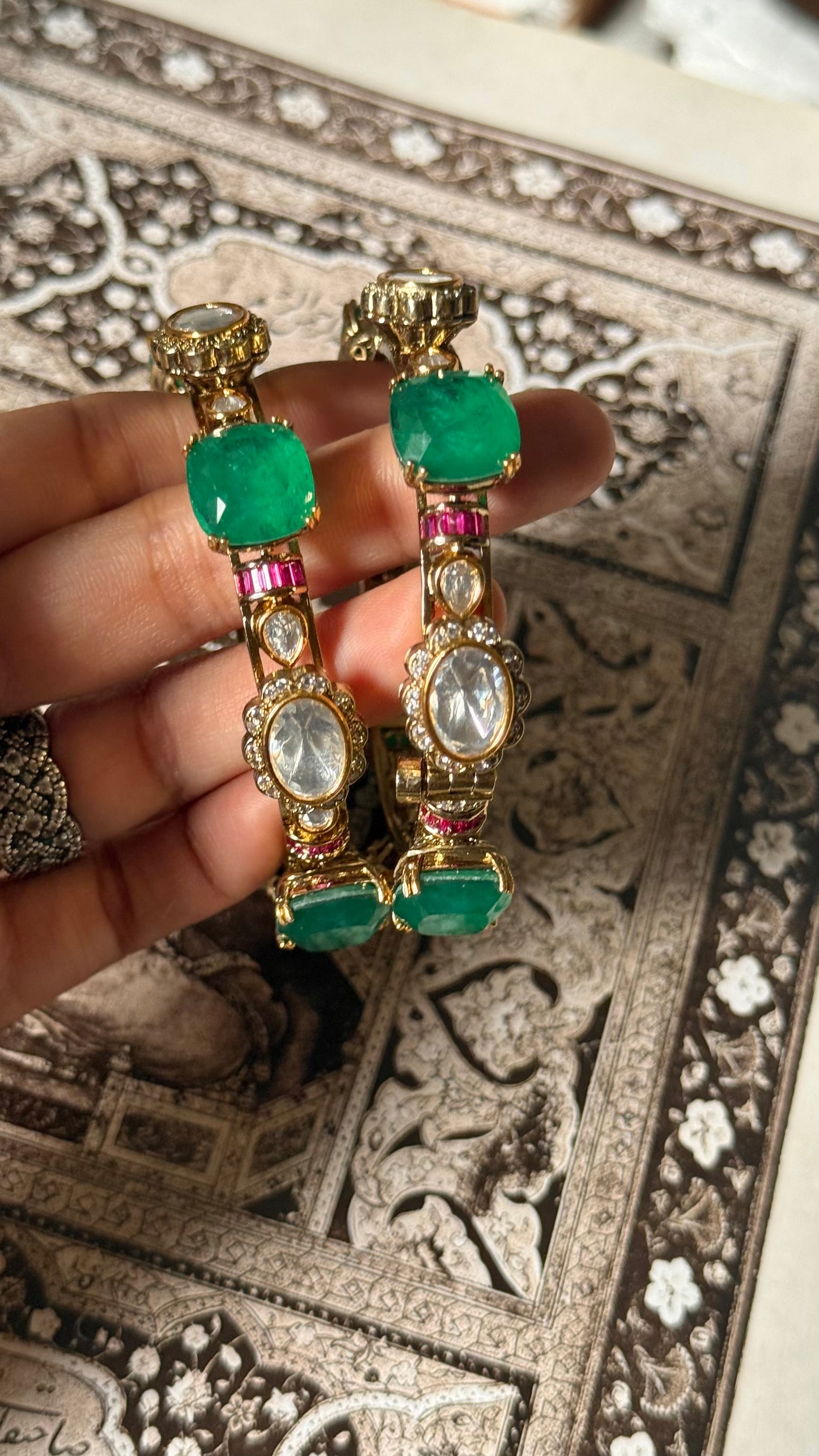 Emerald doublet & rani pink moissanite openable bangle