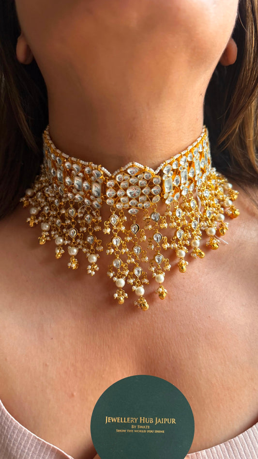 Handmade jadau pearl detailing choker necklace