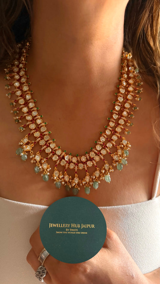 Real moissanite dual layer dual coloured bridal long Necklace