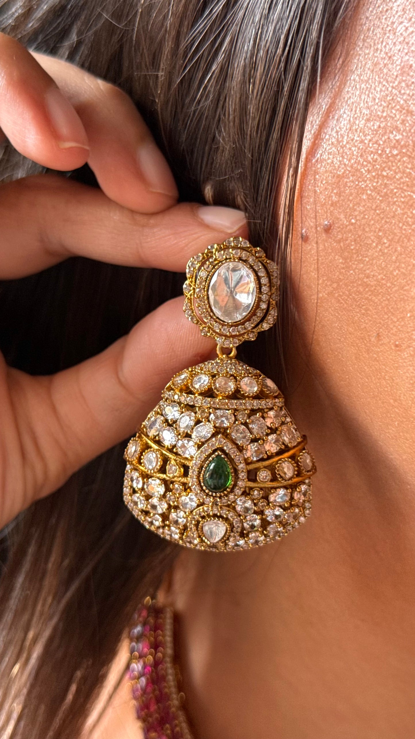 Designer emerald with cz diamond collar Necklace