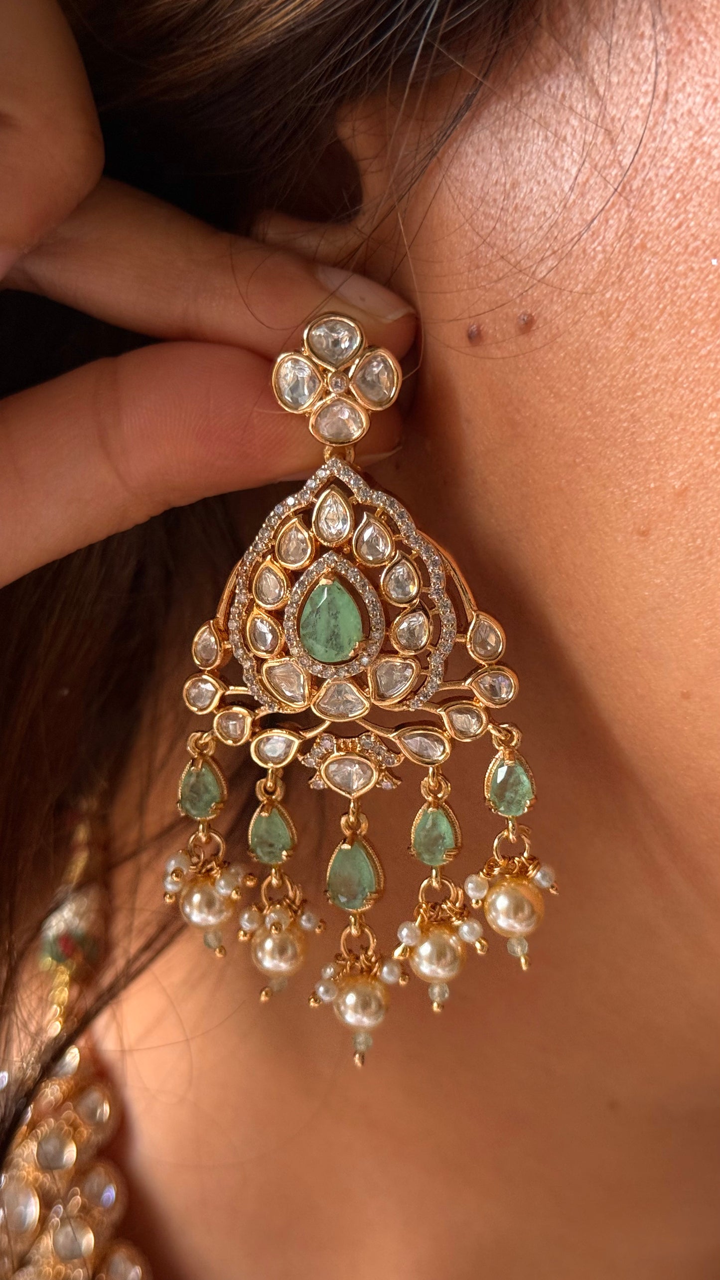 Mint doublets & moissanite polki necklace with maangtika