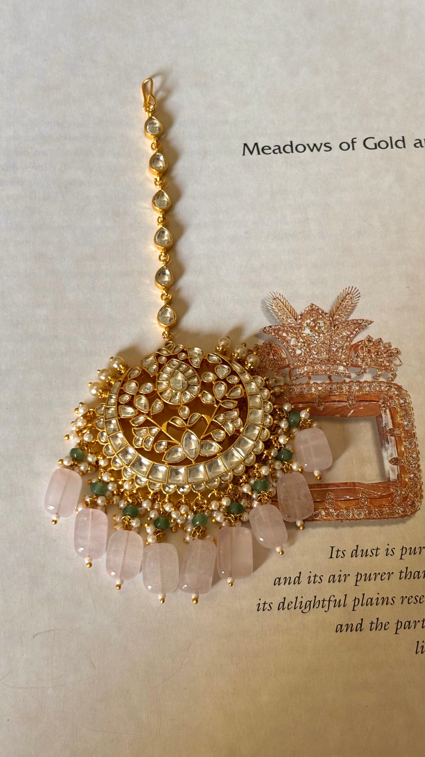 Real paachi with rose quartz drops Maangtika