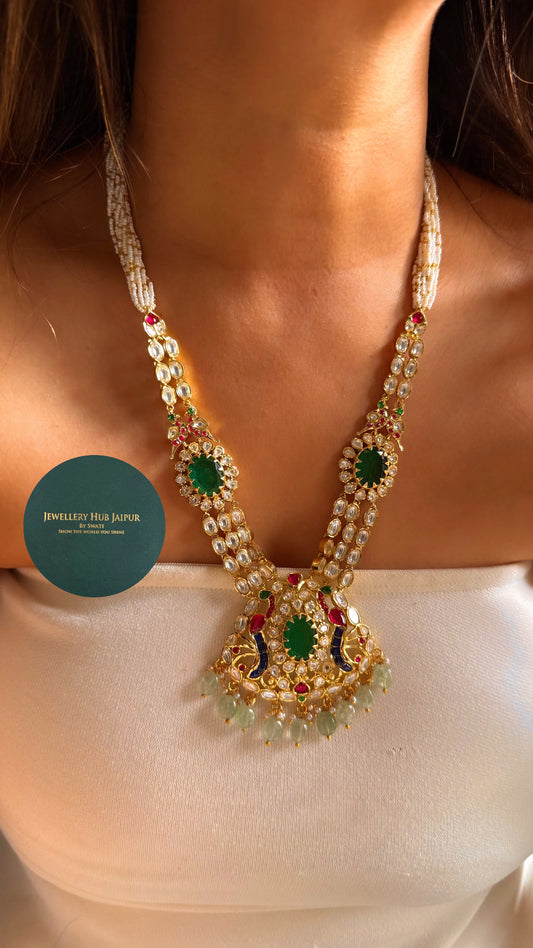Real Moissanite Emerald doublet & rani pink real moissanite mid length set