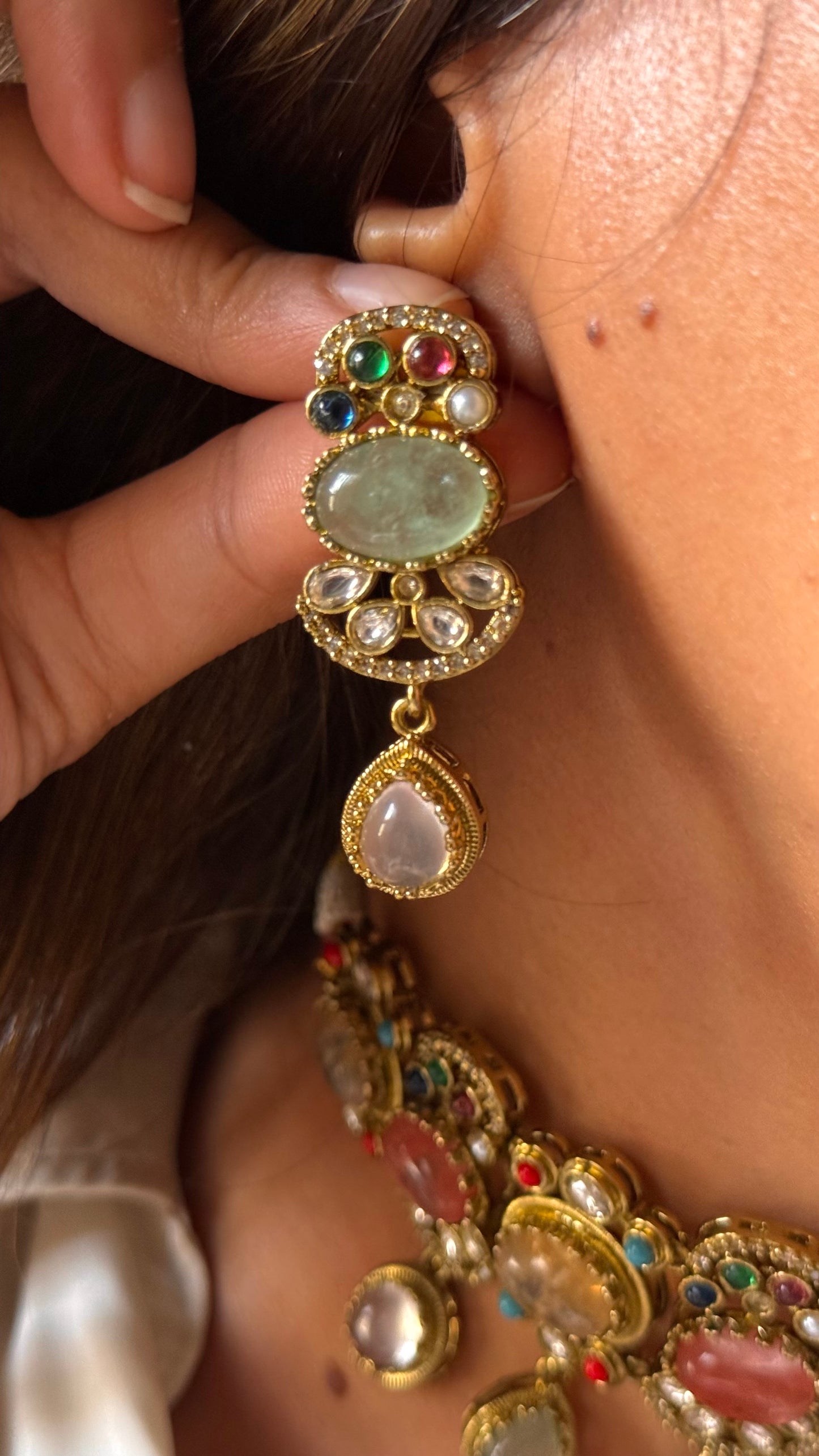 Sabyasachi inspired mint with natural stone Necklace