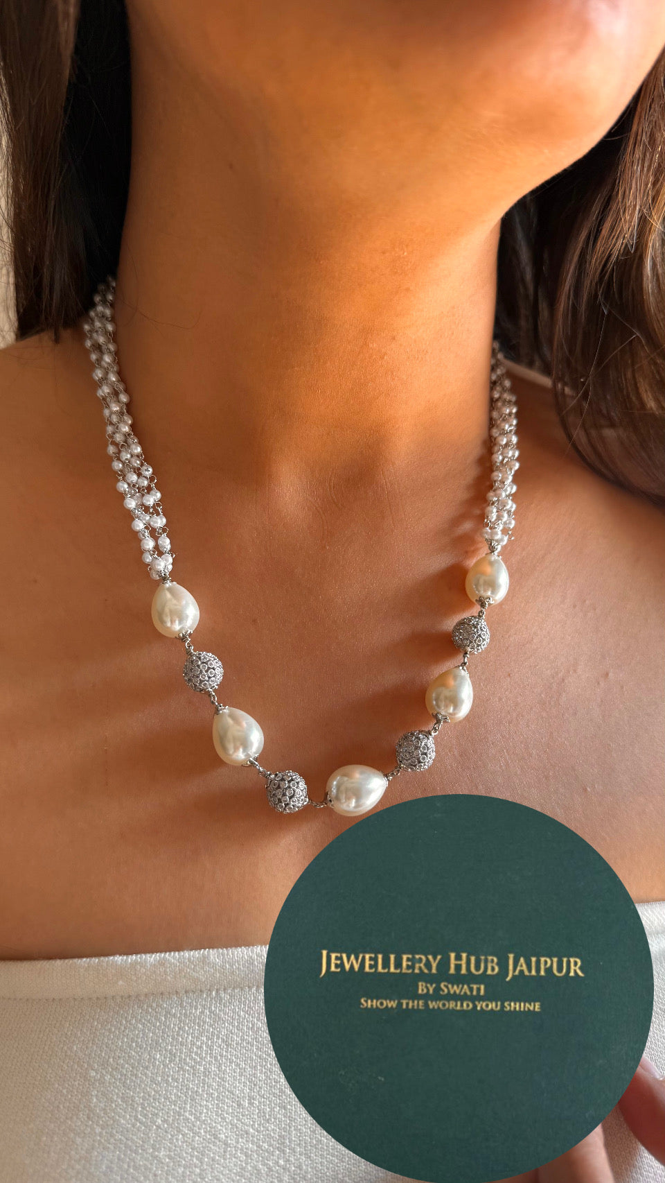 Rhodium silver pearl string