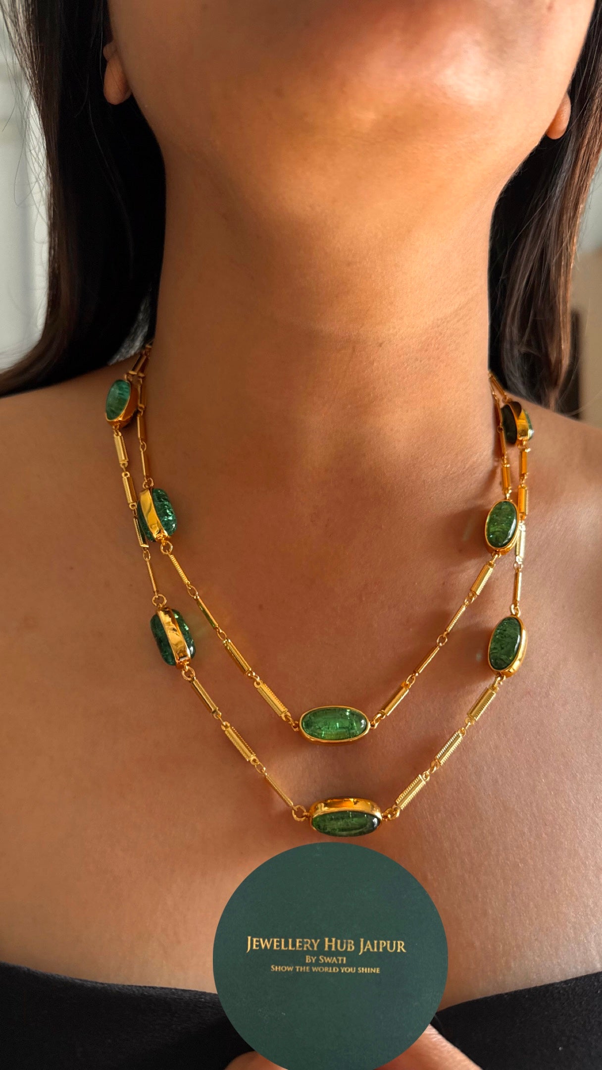 emerald dual line necklace