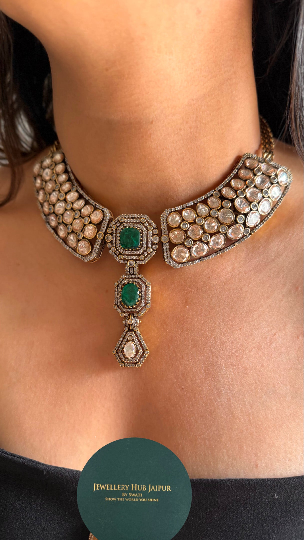 Emerald peeli polki moissanite peeli polki cocktail necklace