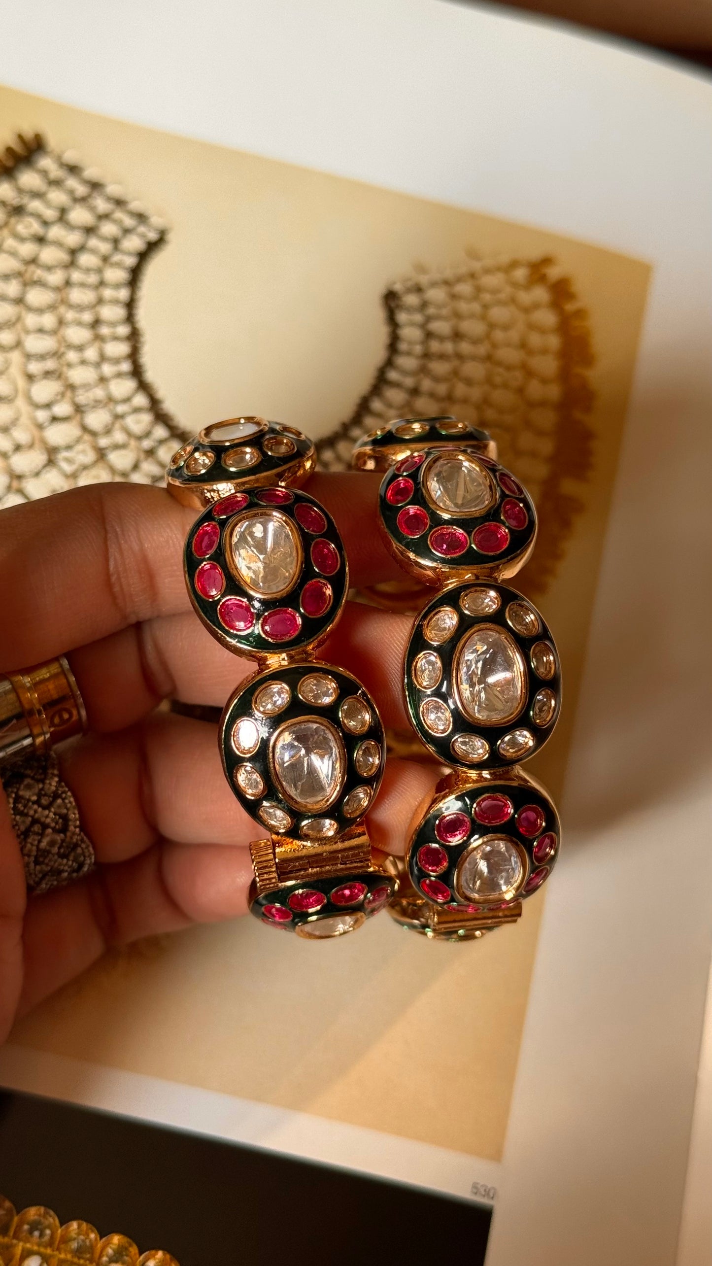 Ruby & emerald meenakari polki bangles