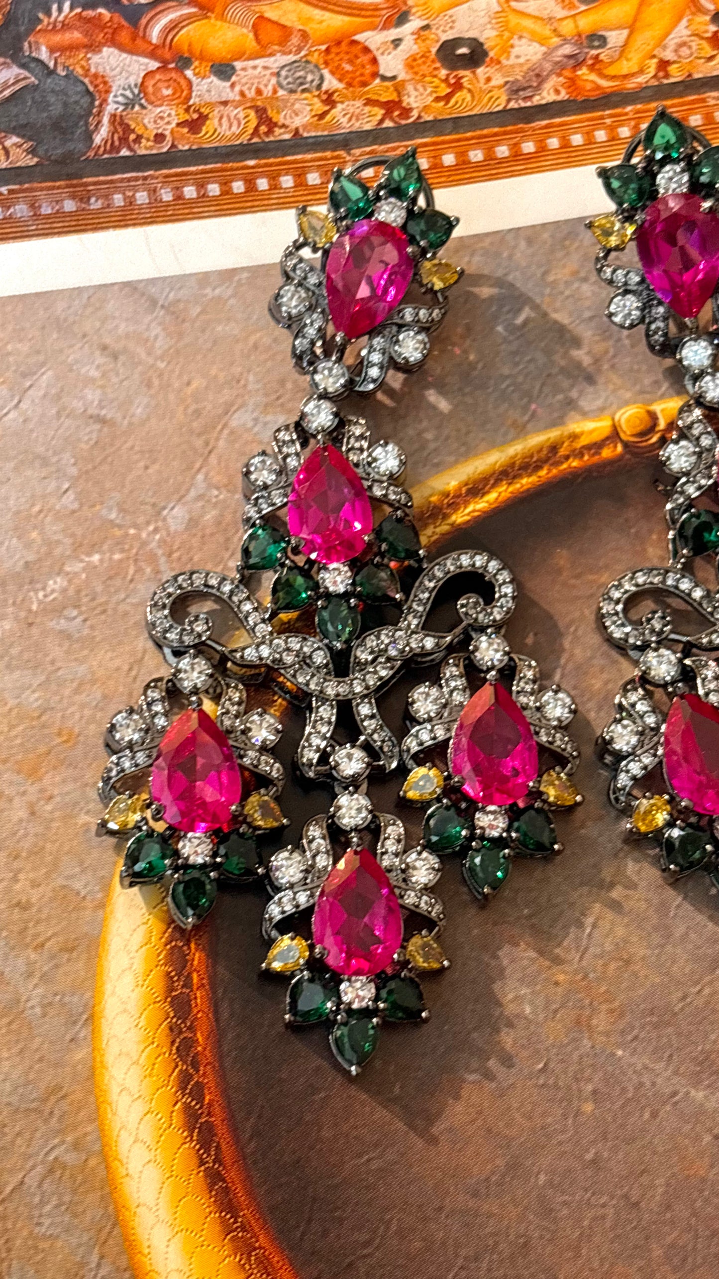 Hot pink & emerald Swarovski danglers