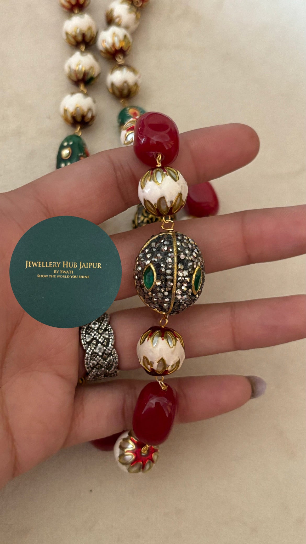 Ruby meenakari string with earrings