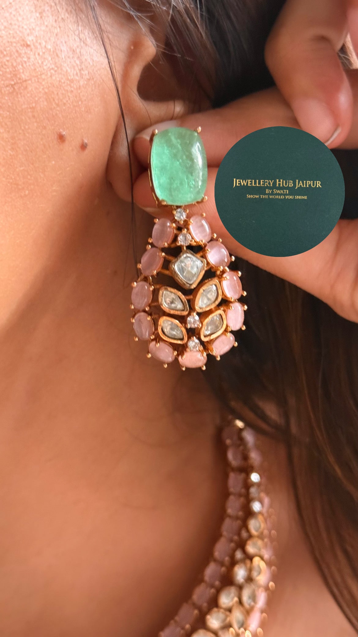 Mint doublet & rose quartz moissanite designer cocktail collar set