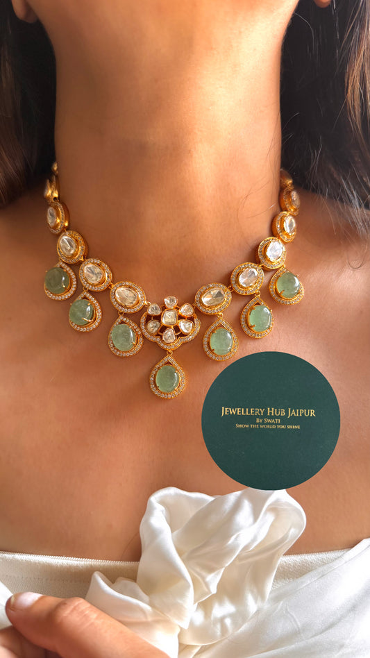 Mint doublet & moissanite polki collar set