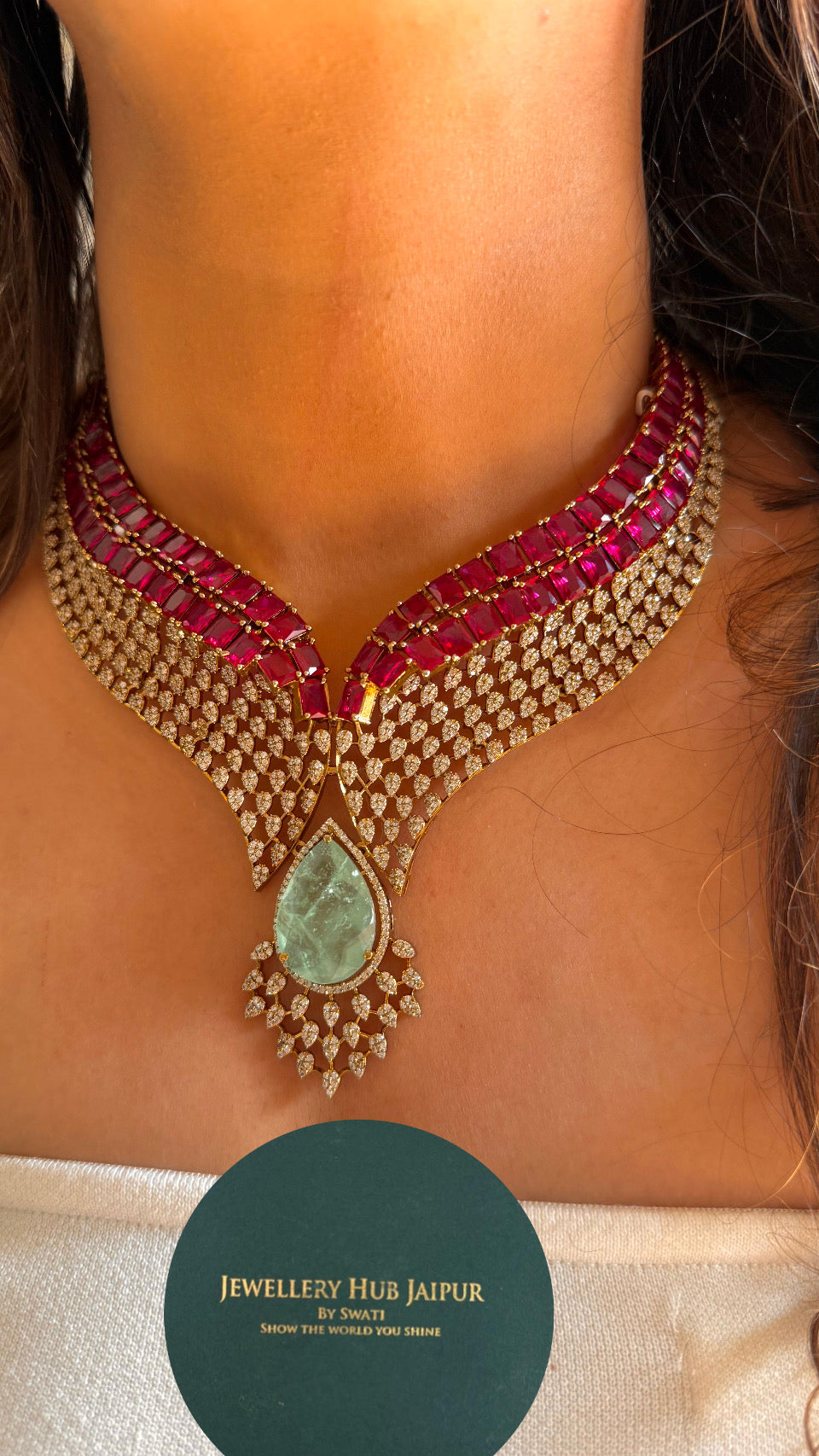 Rani pink mint doublet cocktail necklace