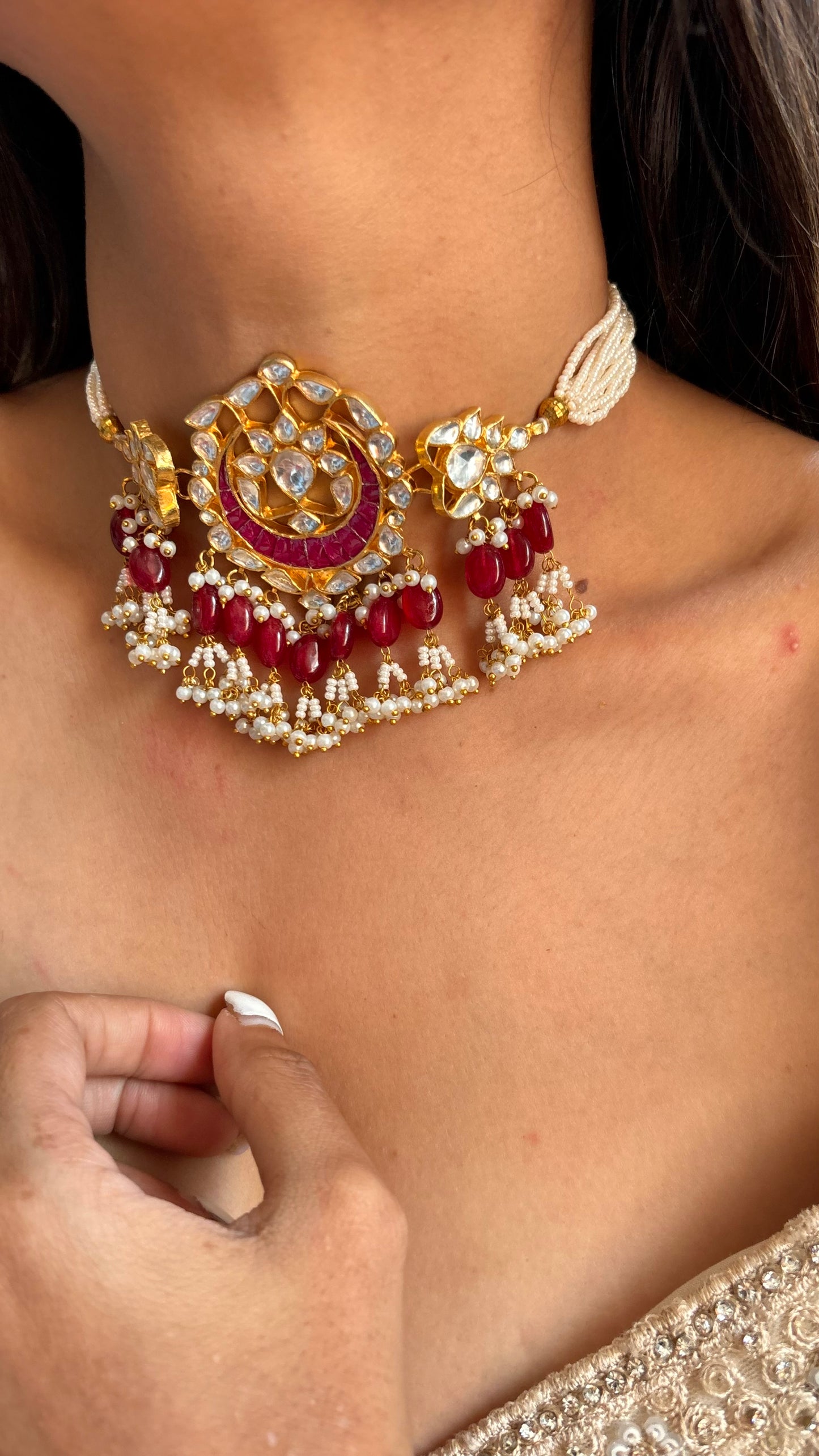 Ruby pachi Kundan choker necklace with earrings
