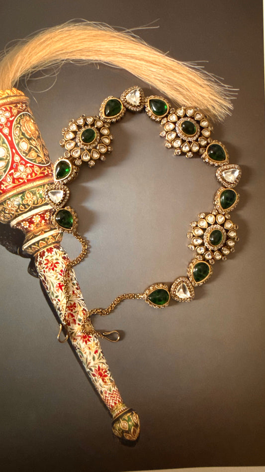 Emerald doublet Moissanite polki sheesh patti