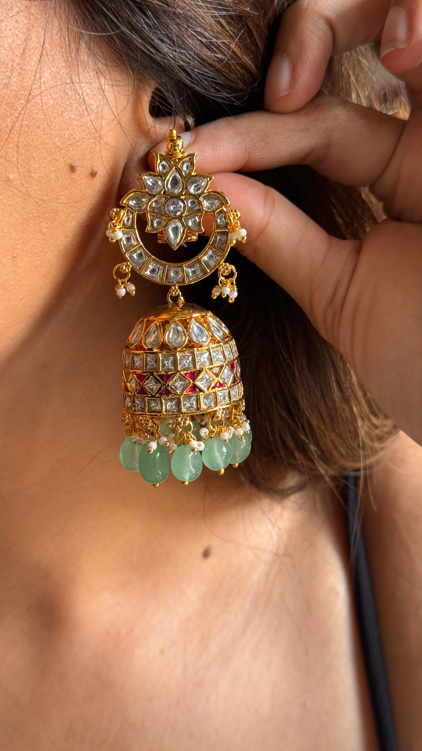 Paachi polki heritage jhumka