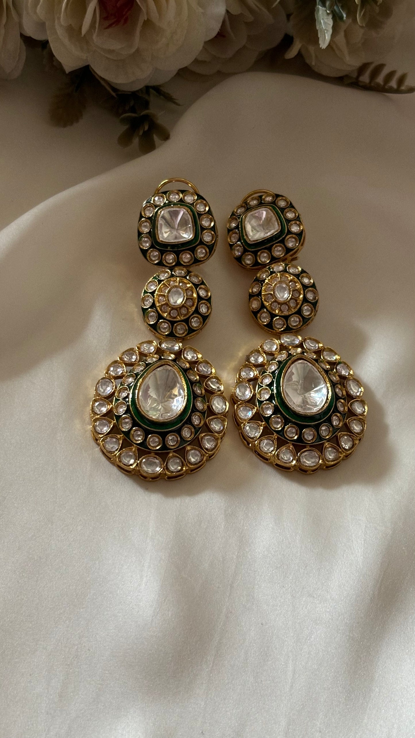 Meenakari emerald danglers
