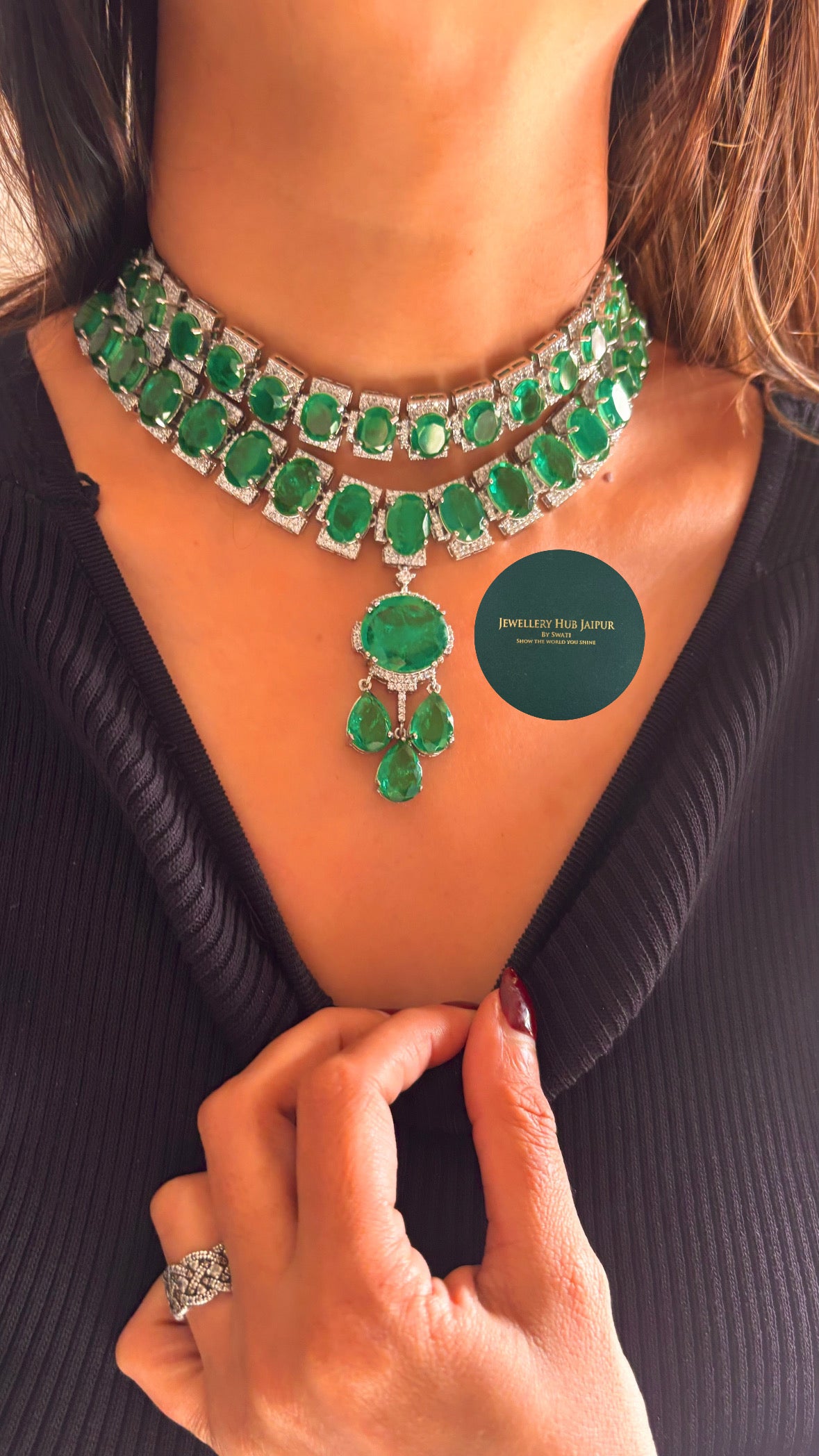 Emerald bridal Asia cocktail necklace