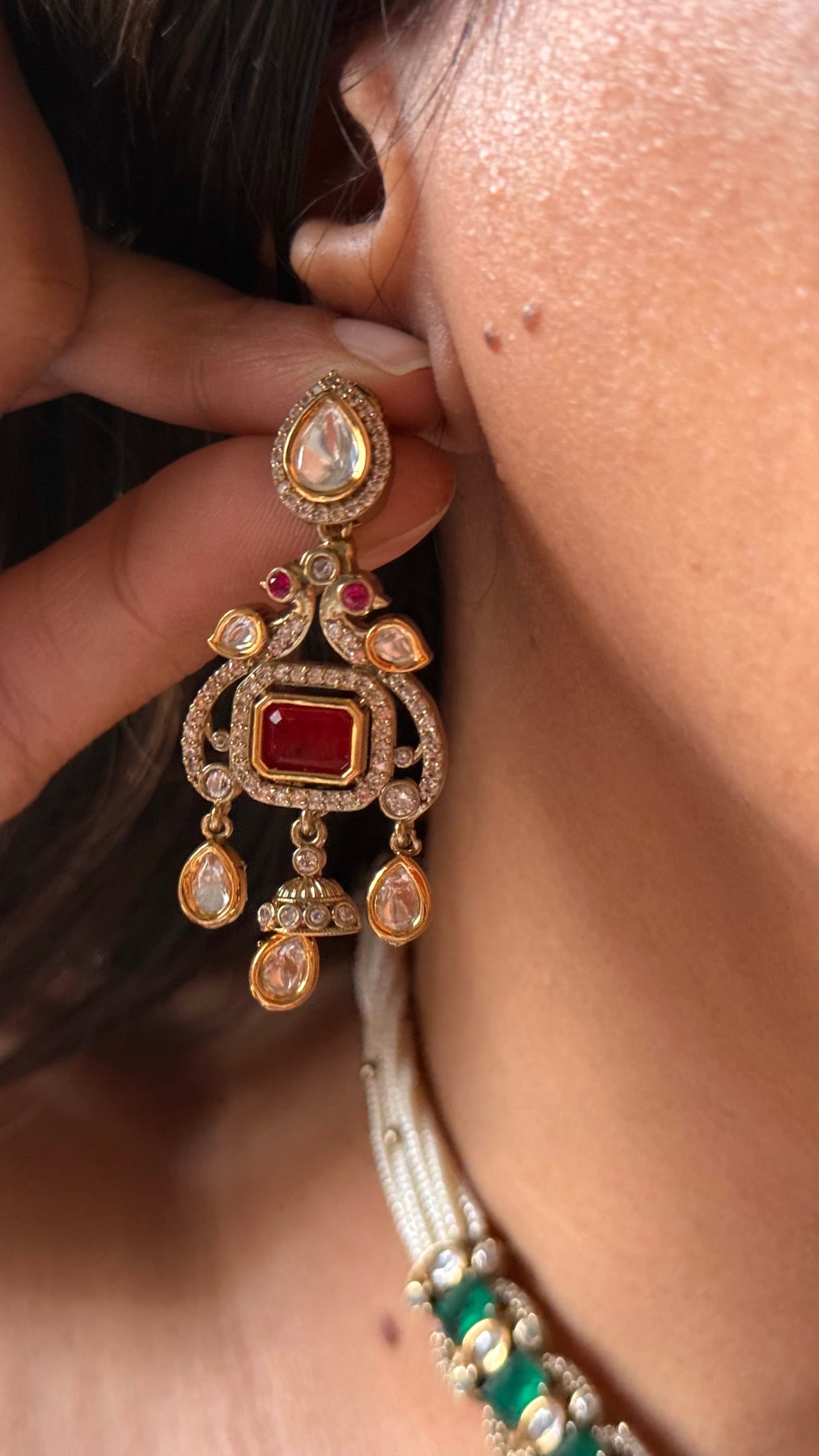 Vintage ruby & emerald statement  necklace