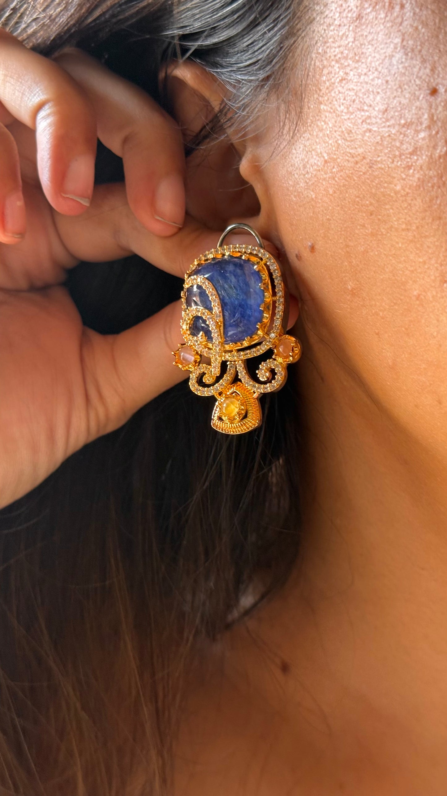Sapphire & topaz doublet designer cocktail studs