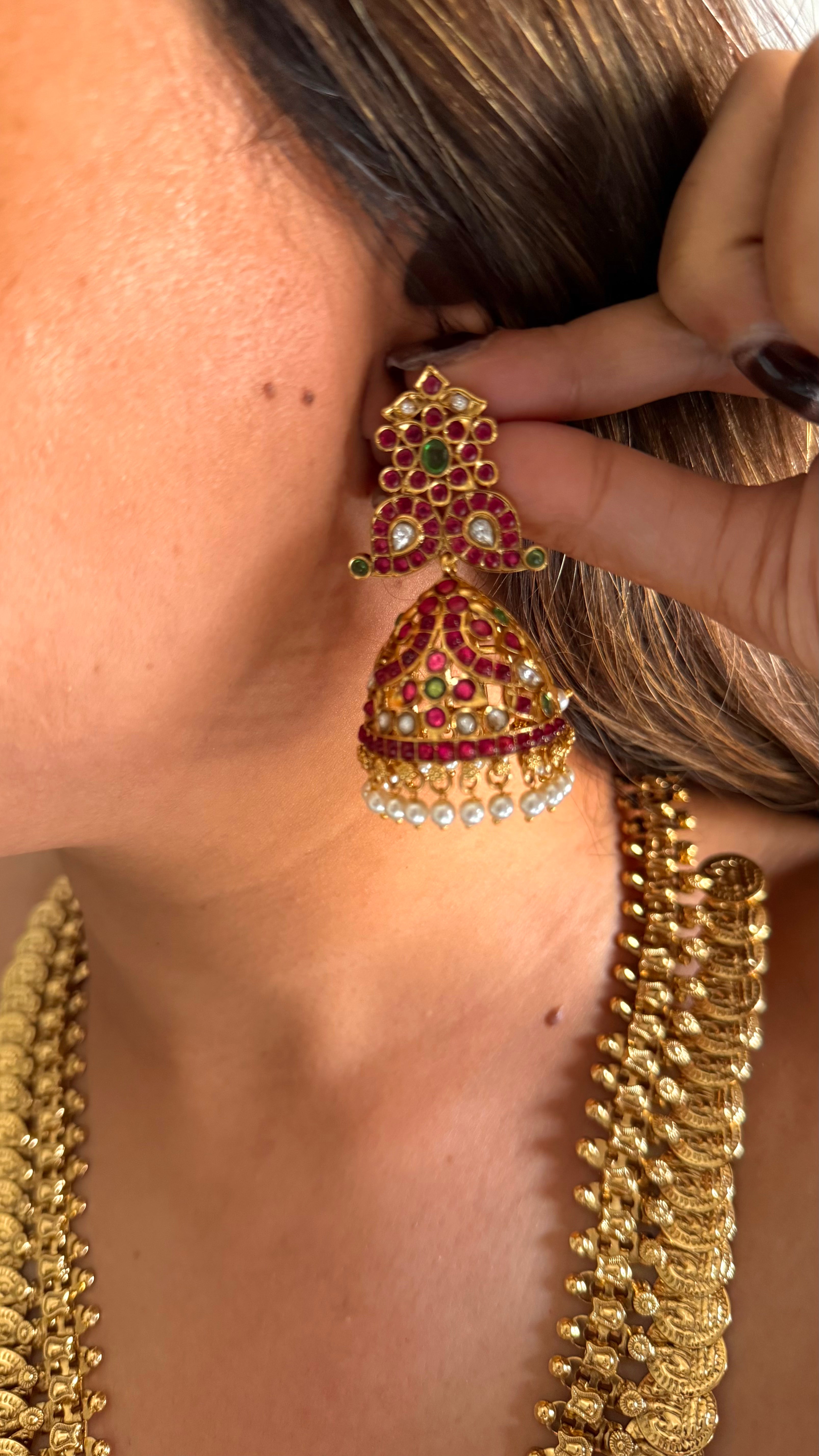 Rani pink & mint coin designed temple set
