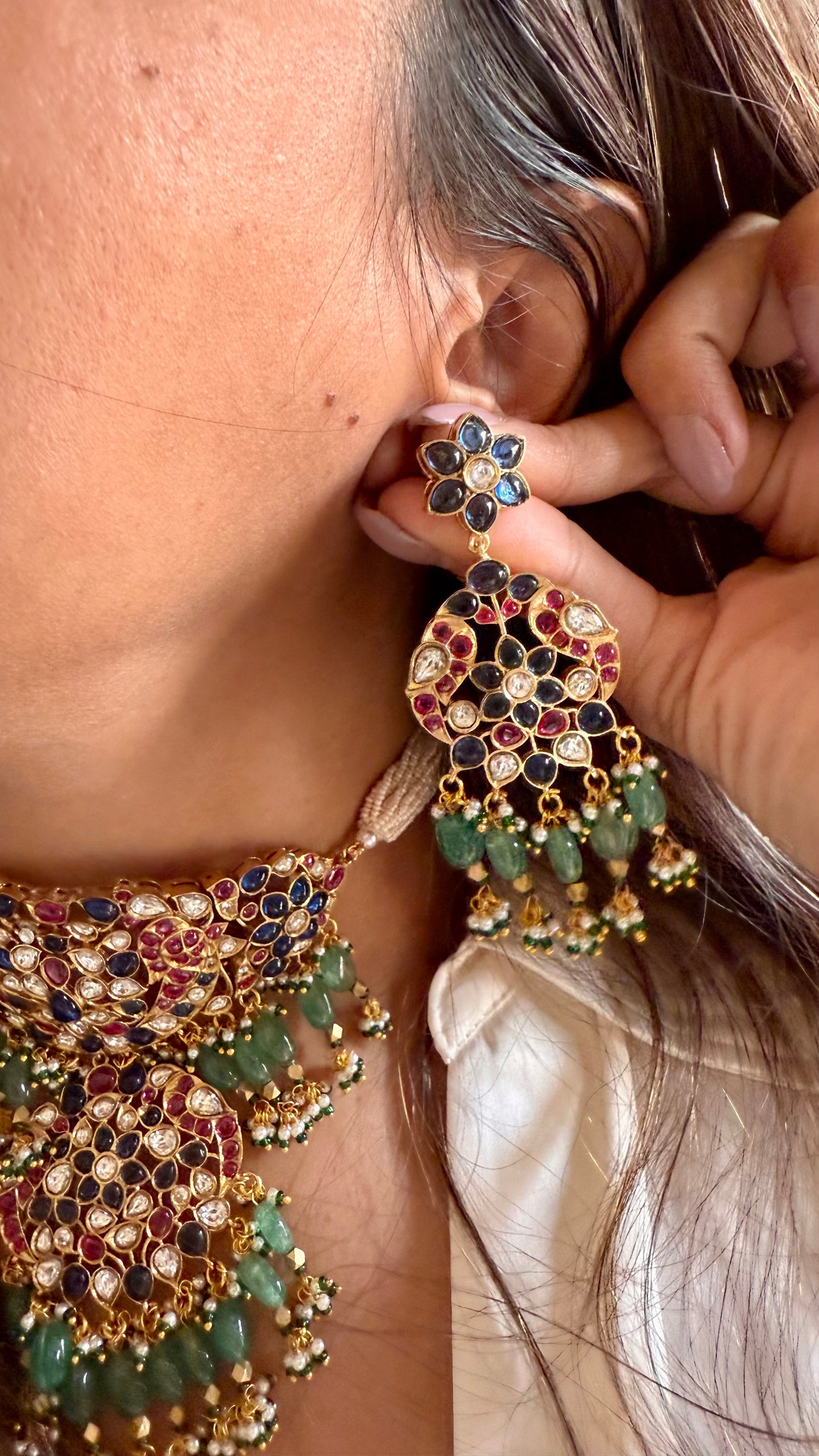 Vira Sabyasachi inspired mixed polki sapphire & ruby choker