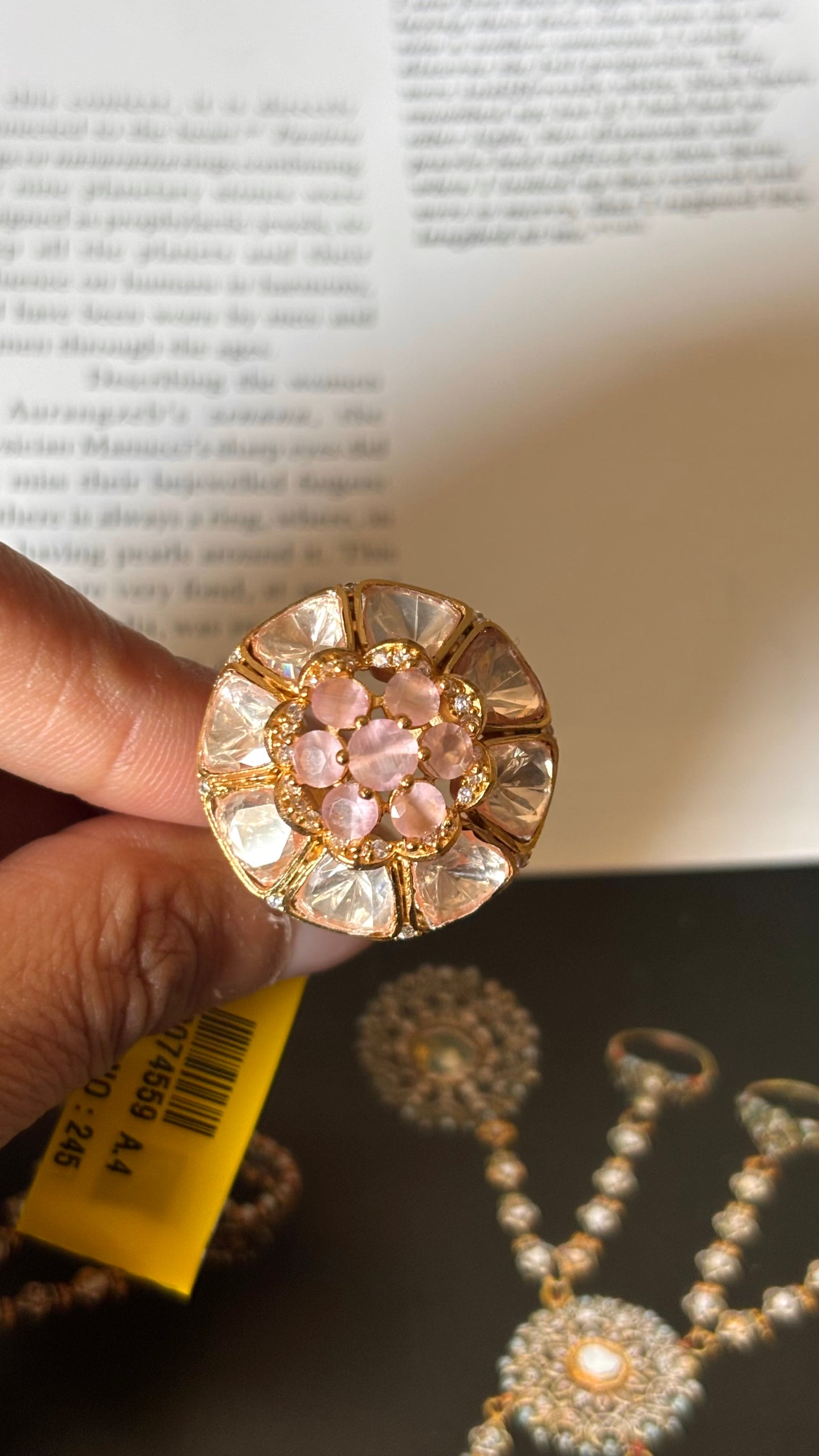 Rose quartz doublet stone polki Ring