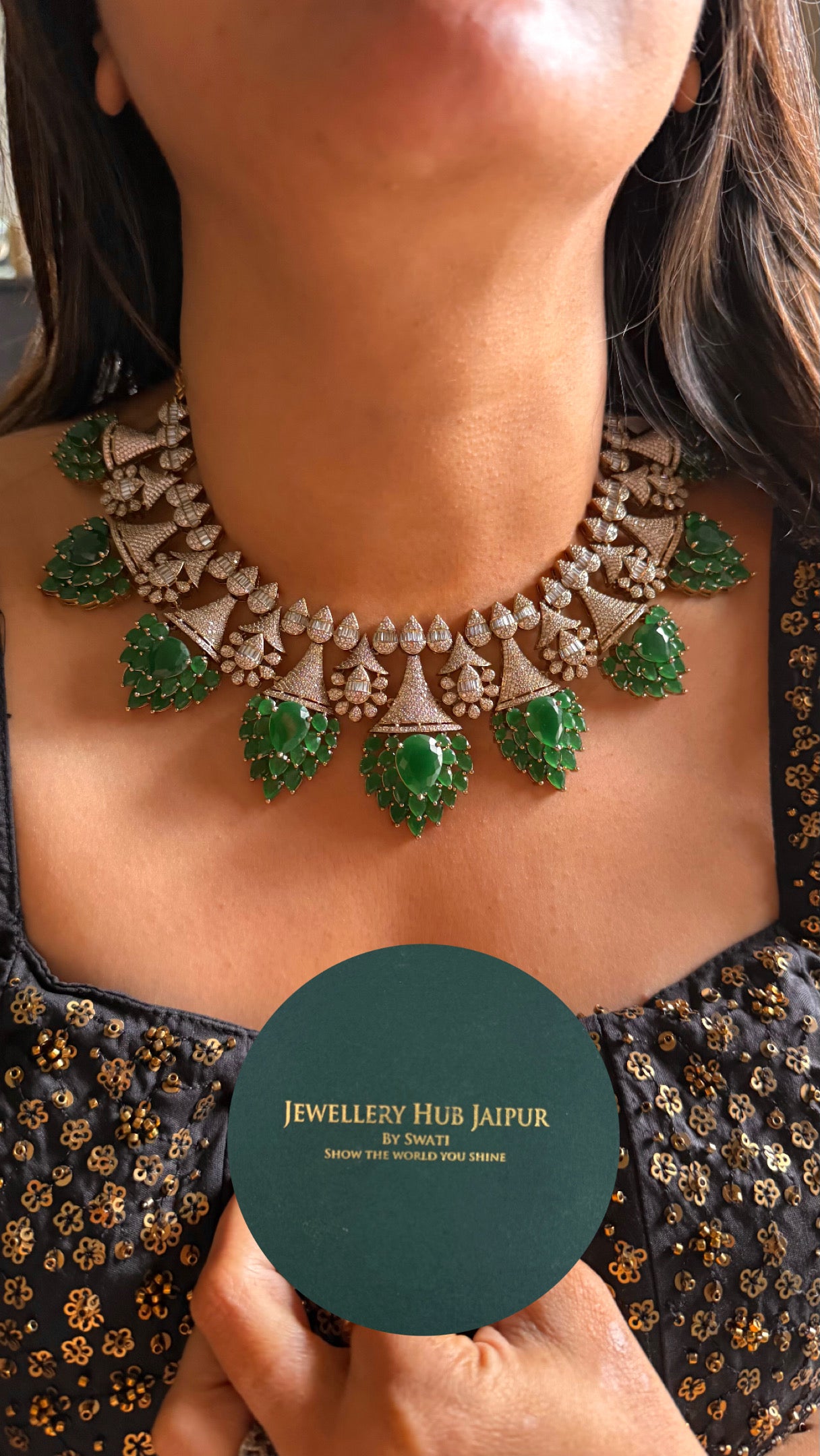 Emerald doublet leaf designer Necklace