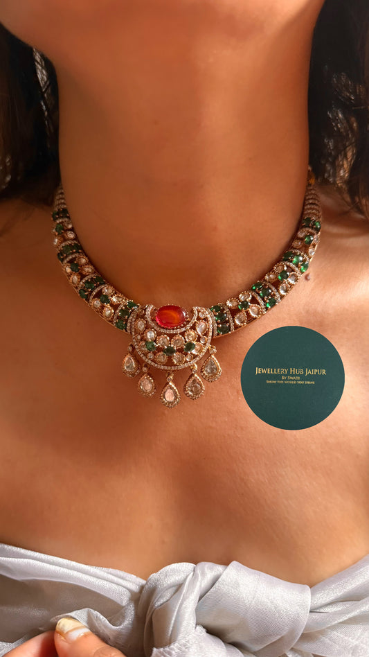 Ruby doublet & emerald moissanite collar set