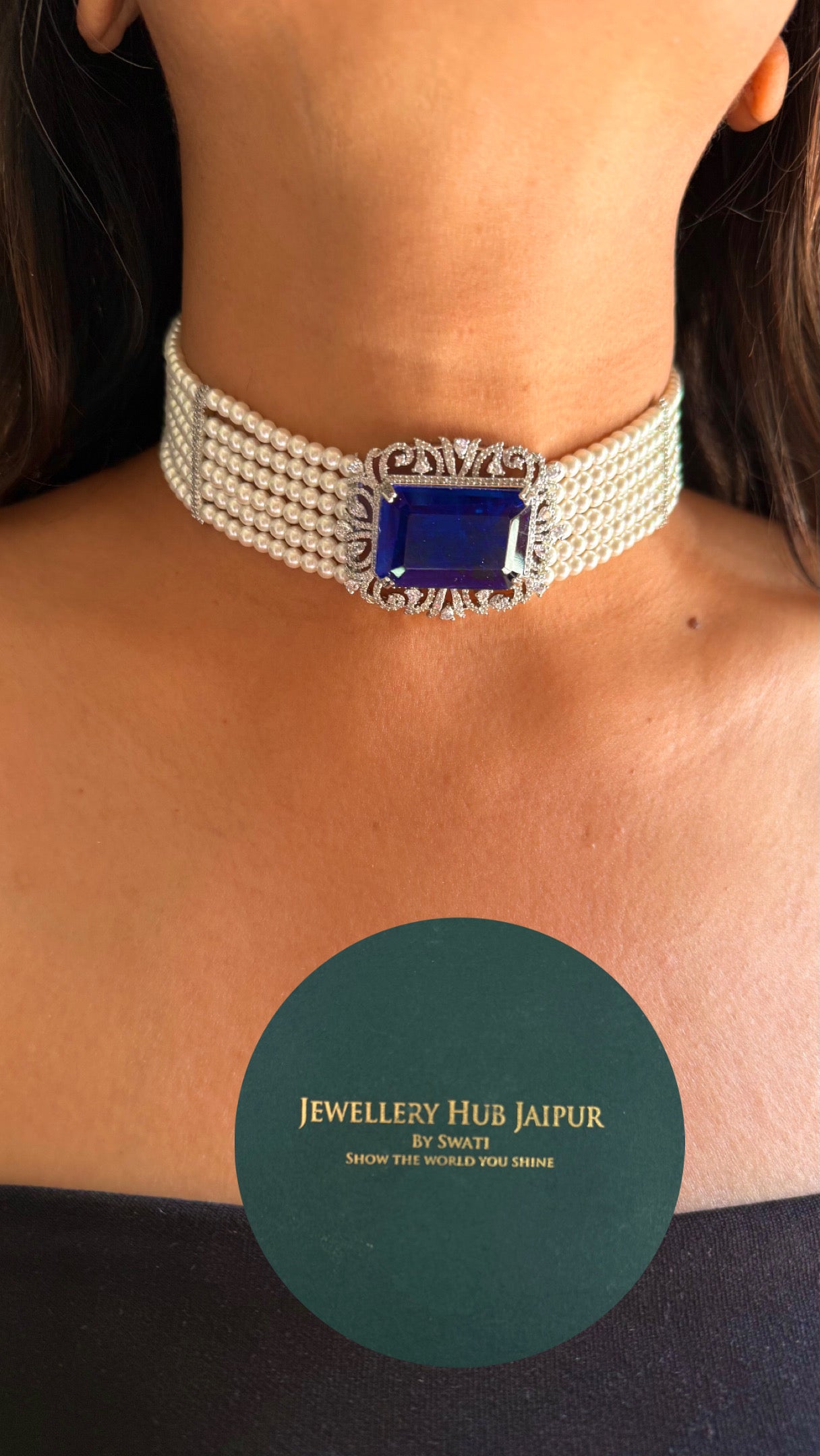 Sapphire doublet pearl choker