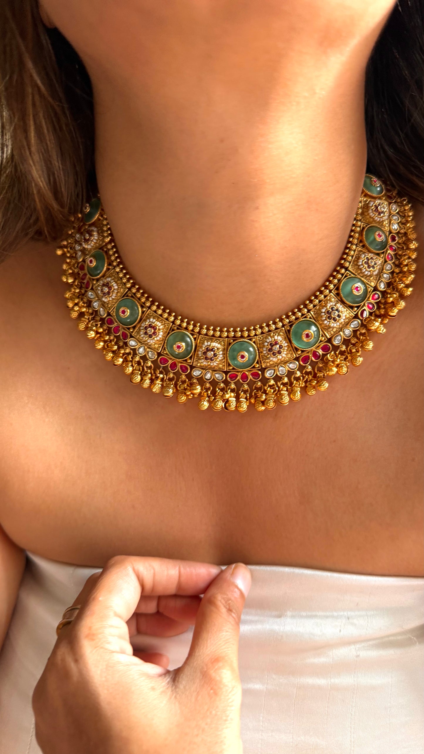 Rajwada inlay Mint & Ruby Necklace
