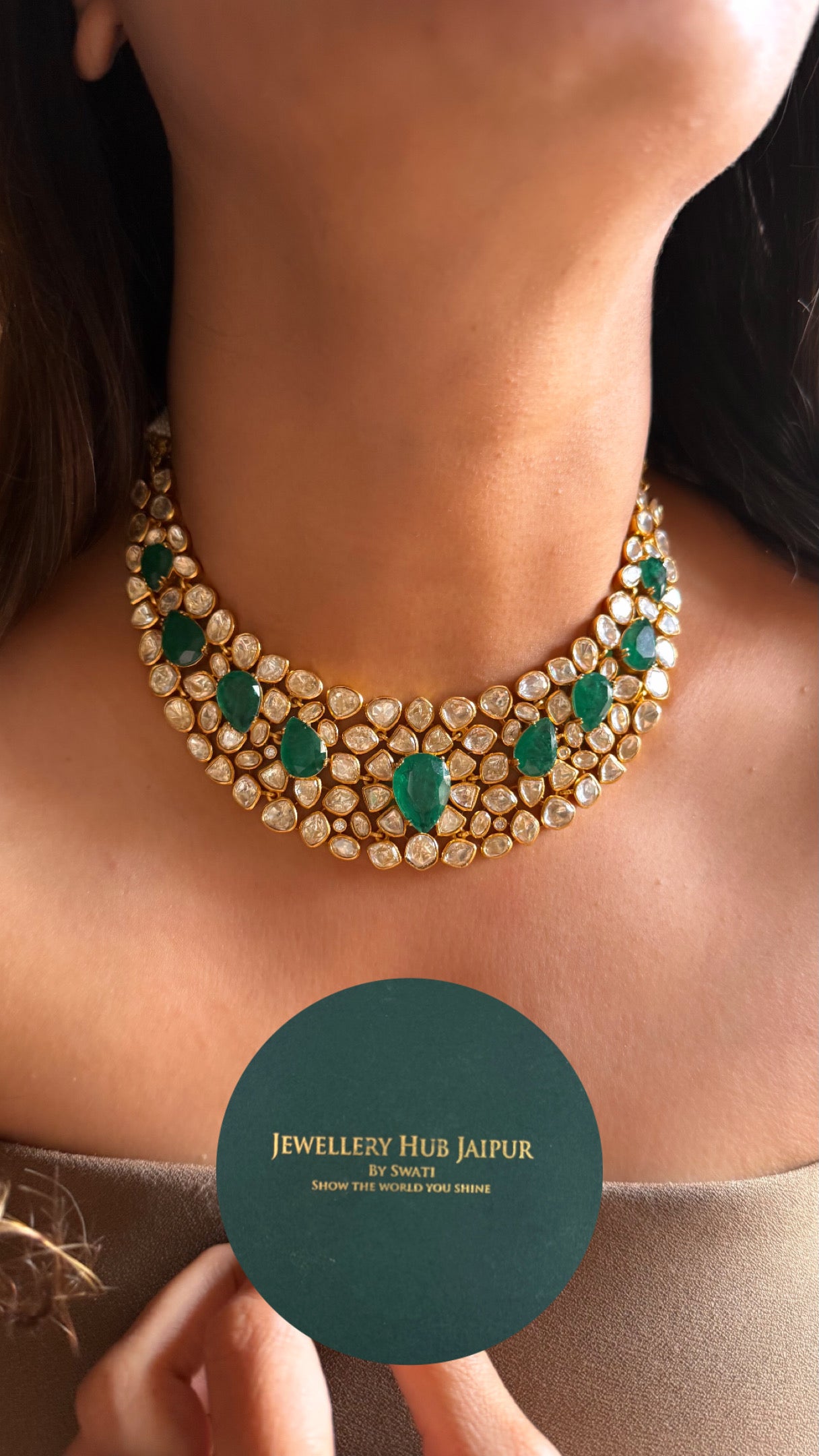 Emerald doublets with peeli polki moissanite peeli polki Necklace