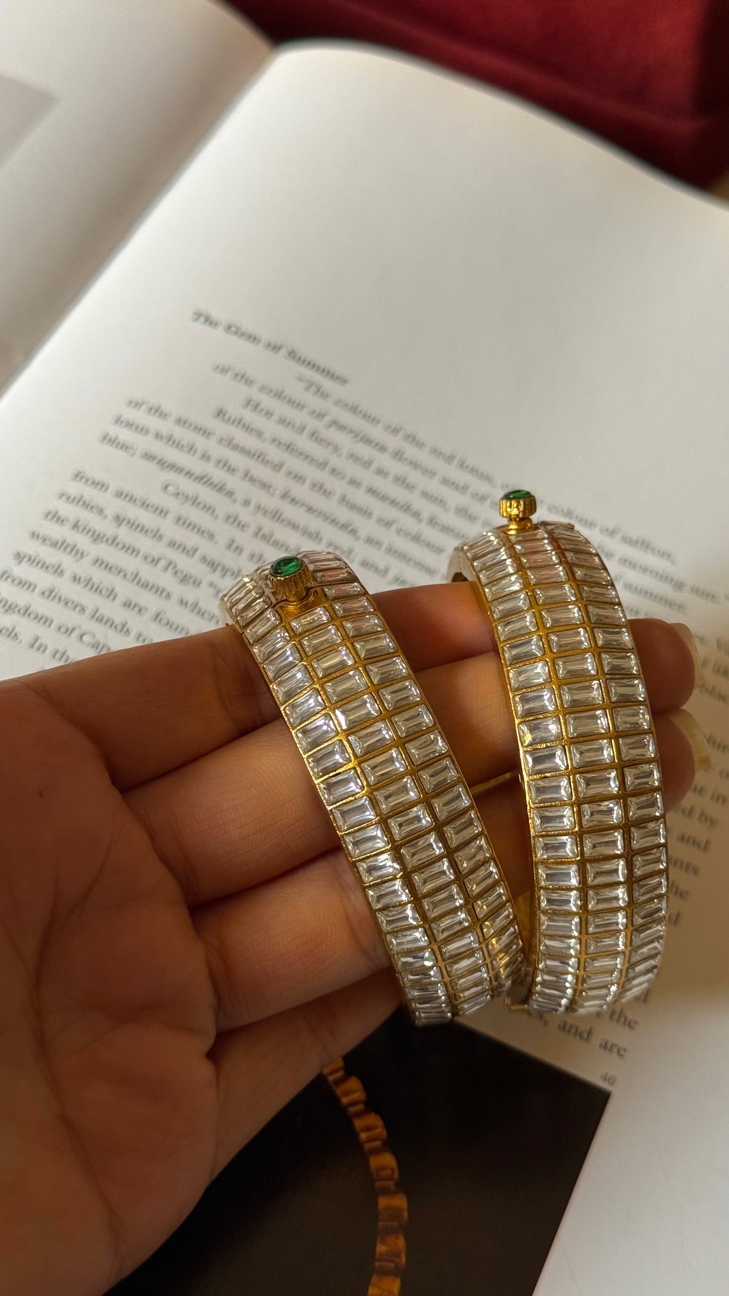 Emerald cut tripple line polki bangles