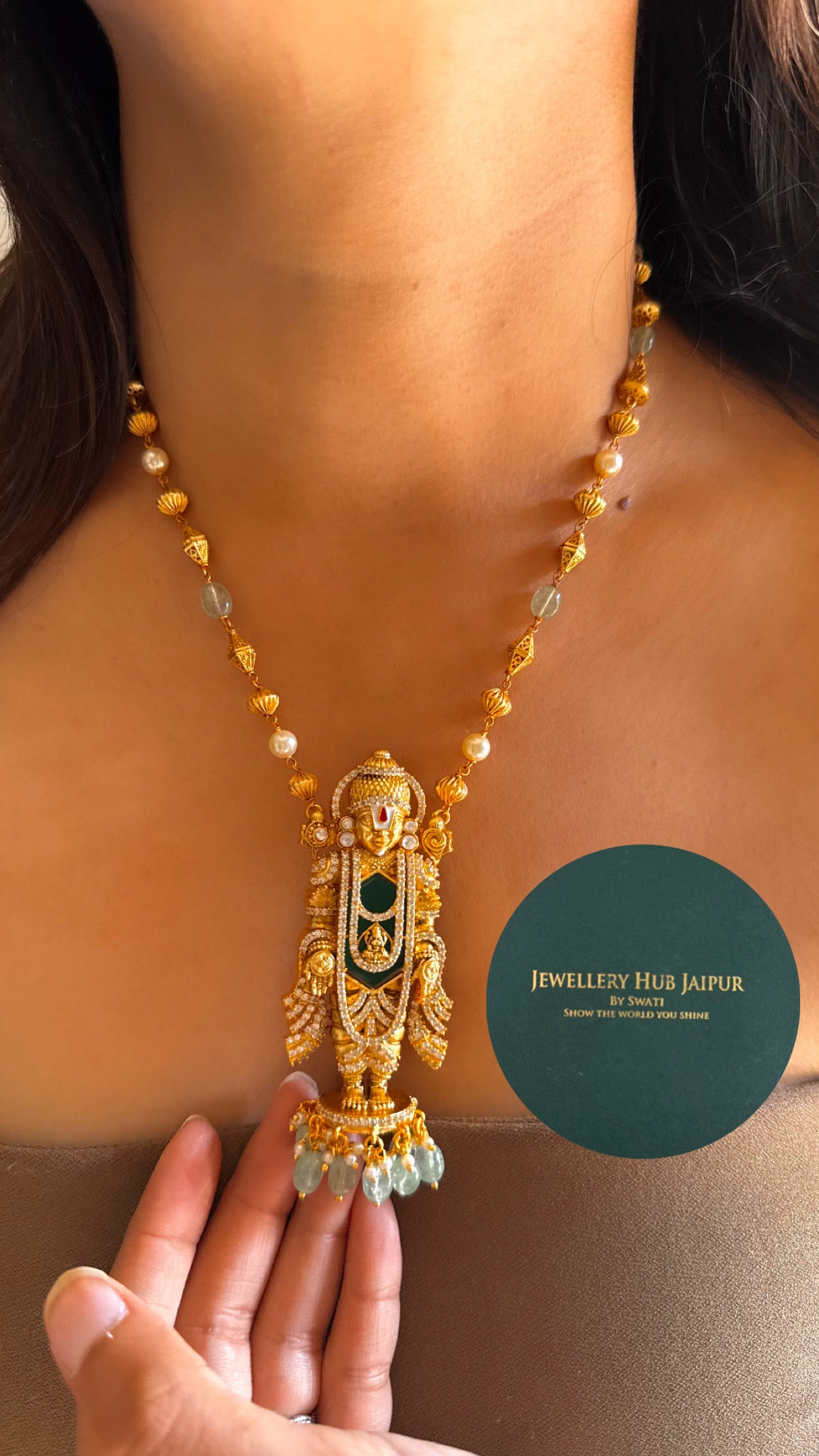 Lord venkateswara emerald Pendant set