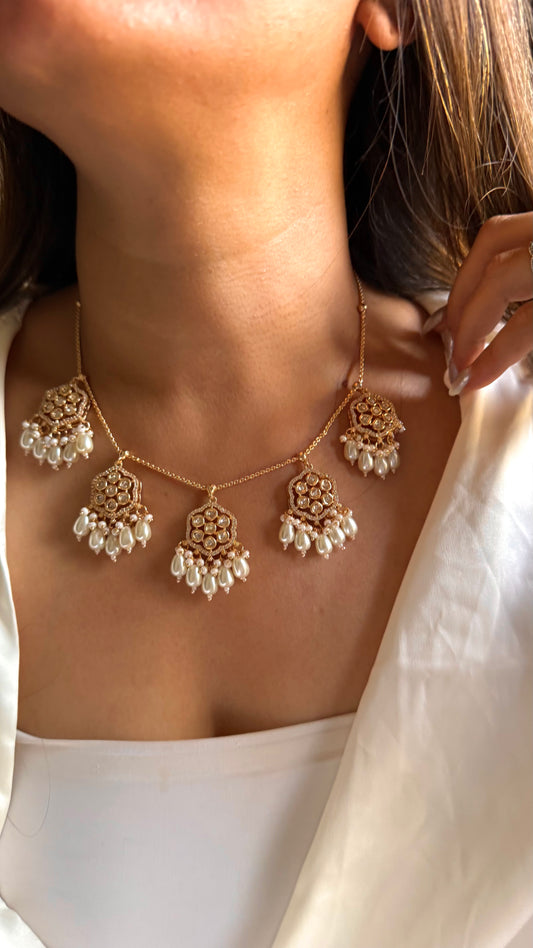 Moissanite pearl drop minimal set