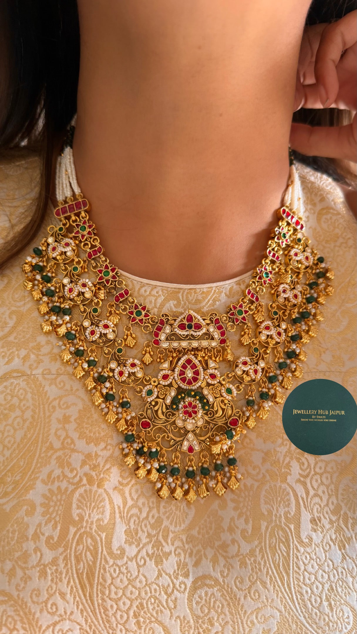 Heritage ruby & emerald  paachi polki necklace