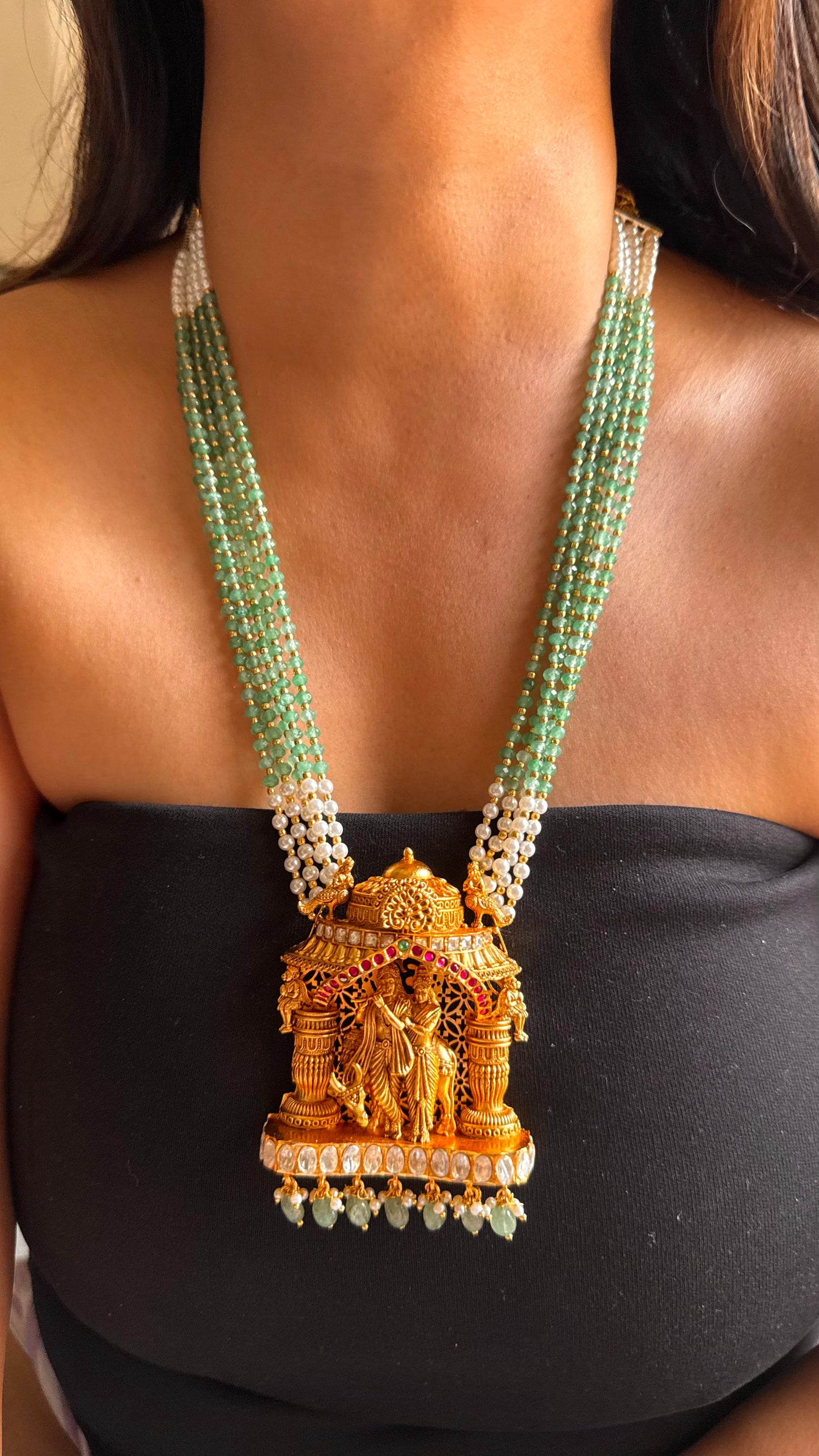 Lord krishna temple necklace with strawberry  drops