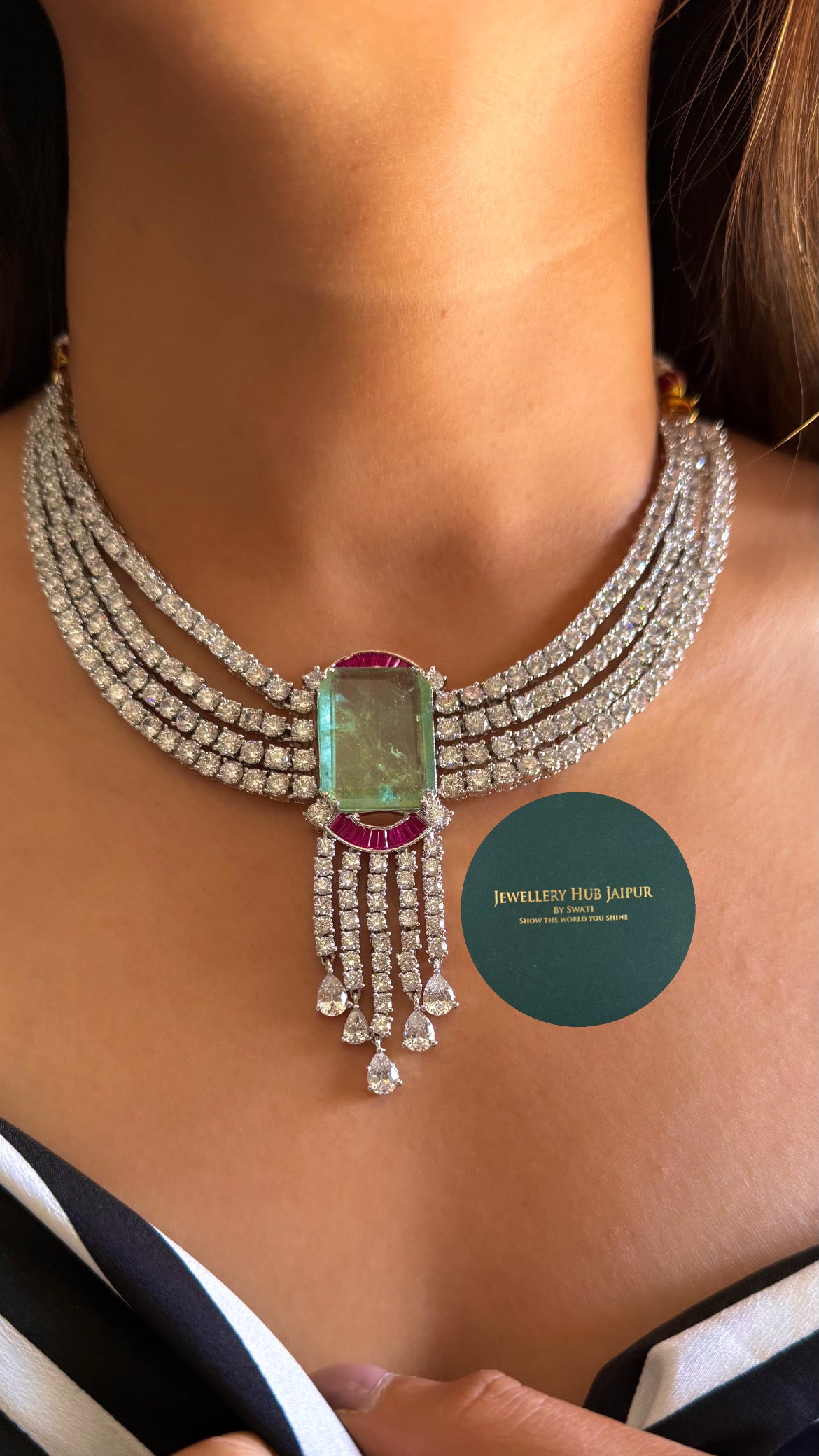 Sowmya Mint ruby diamond cocktail necklace