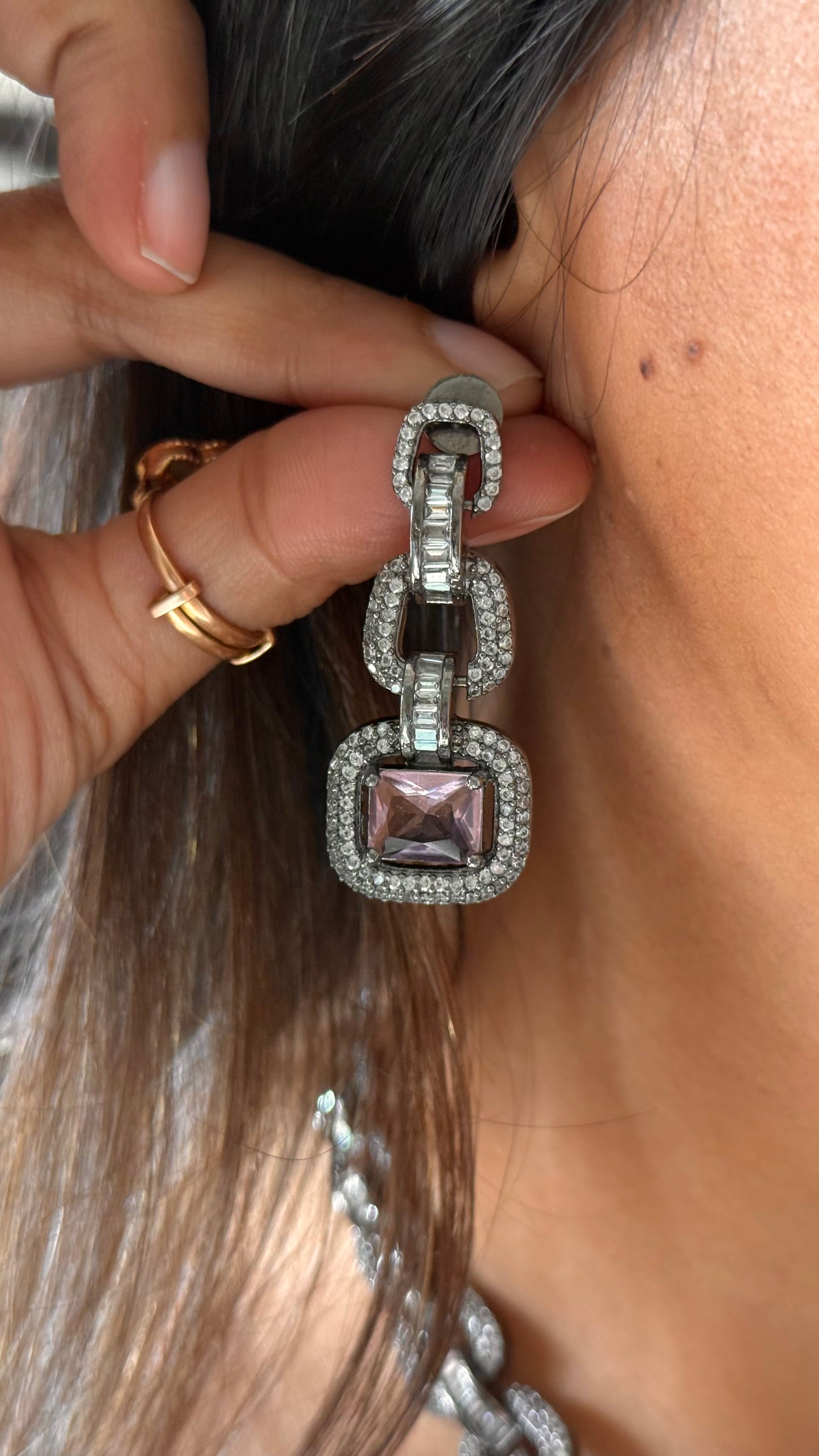 Rose quartz granite diamond minimal necklace