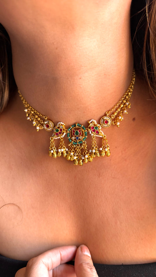 Heritage, minimalist bird & Lotus necklace