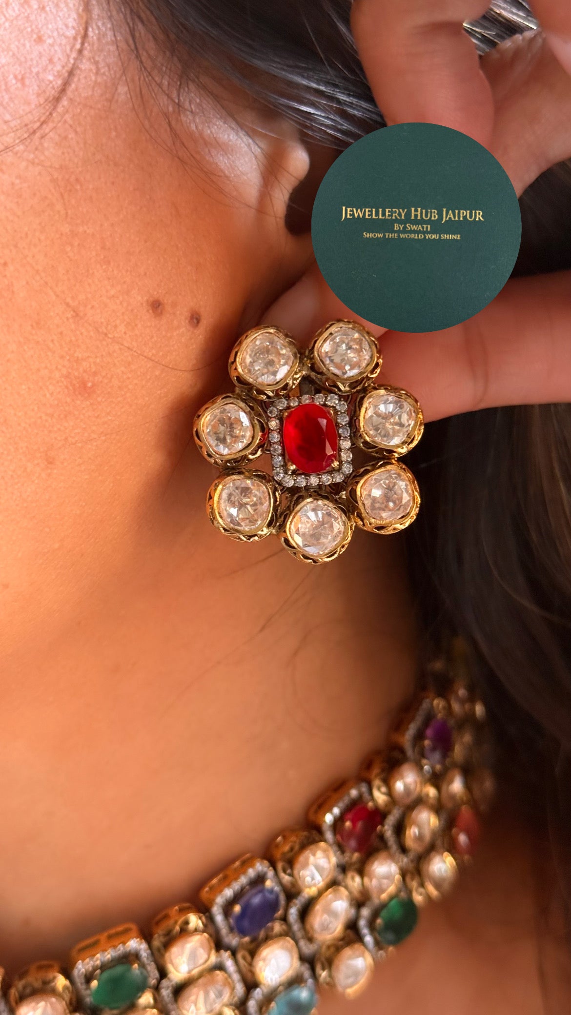 Navratna doublet moissanite choker set