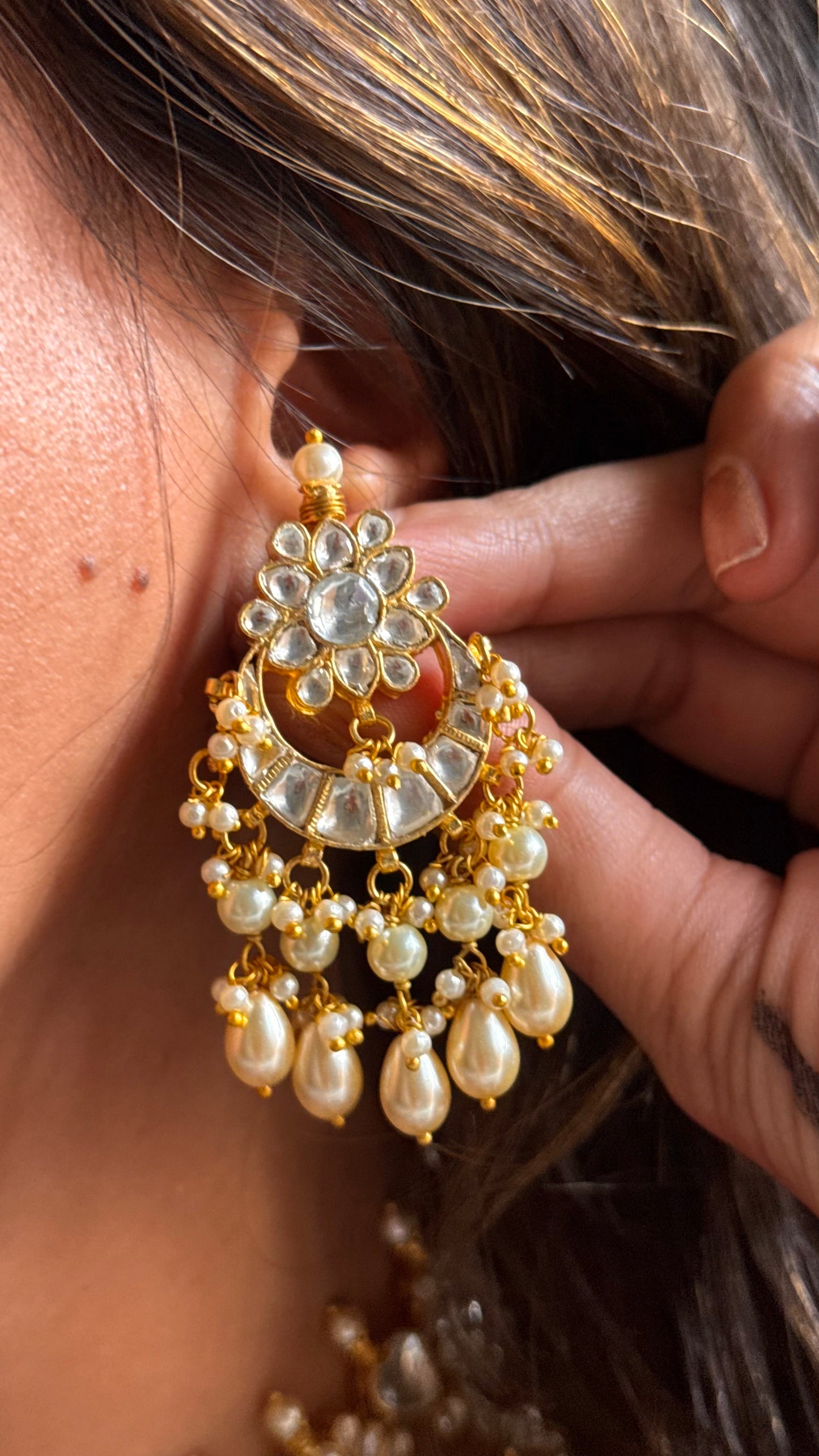 Paachi Kundan jadau half moon shape with tear drop choker necklace