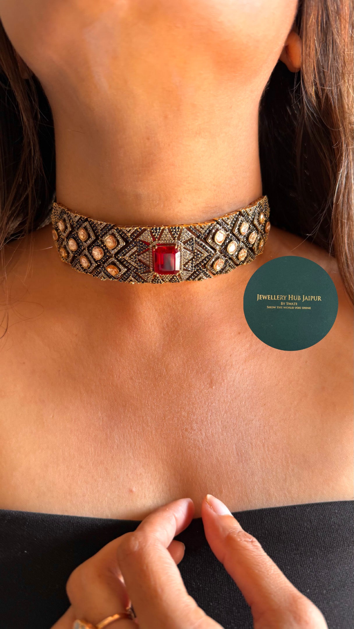 ruby & sapphire peeli polki designer necklace