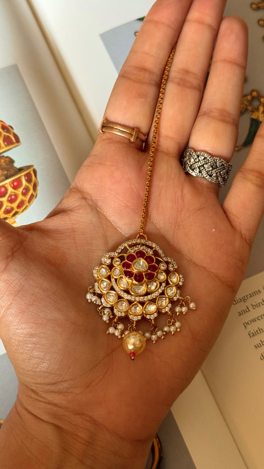Ruby Victorian Pearl detailing maangtika