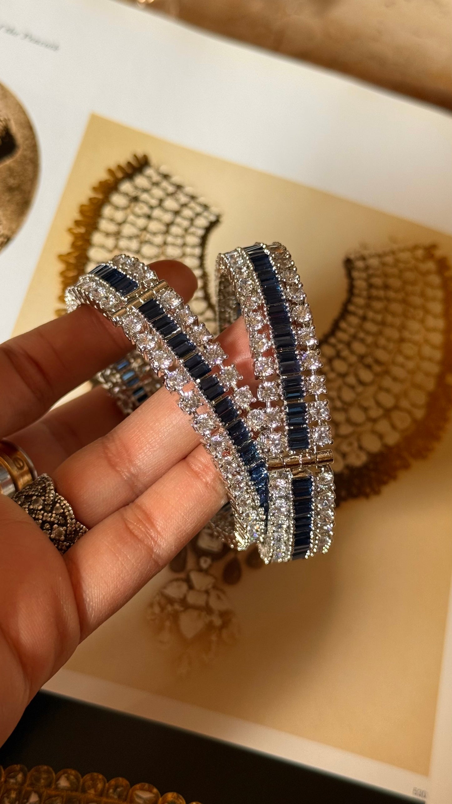 Sapphire  triple line diamond bangles
