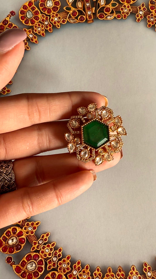 Emerald designer moissanite adjustable ring