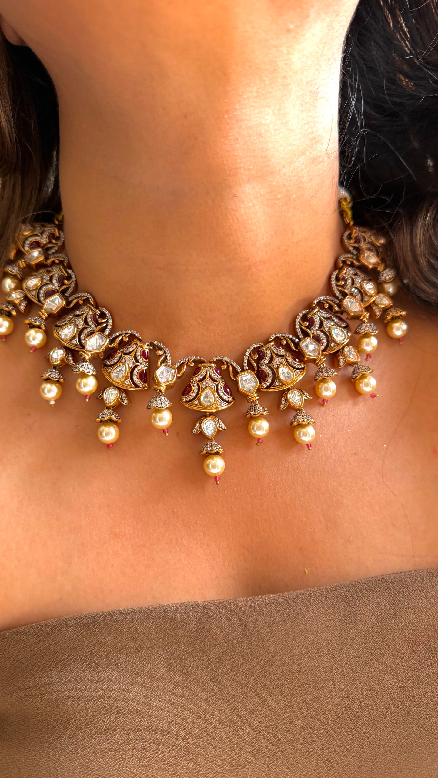 Ruby takkar work Victorian collar necklace with pearl detailing